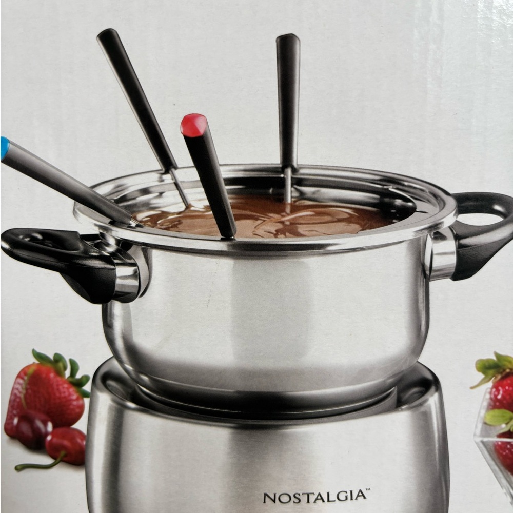 Nostalgia Stainless Steel Fondue Set with Colorful Forks